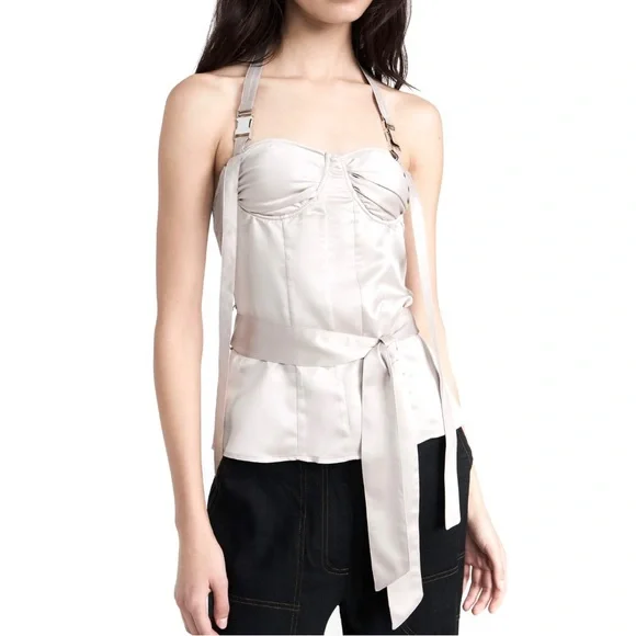 NEW ROKH BEIGE BUSTIER HALTER TOP - Picture 1 of 10